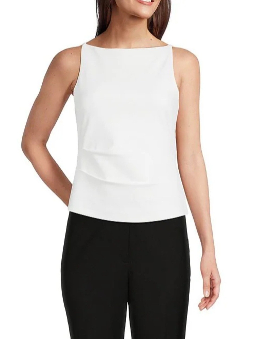 NWT Alex Marie Anne Boat Neckline Sleeveless Scuba Crepe Top White Womens Medium